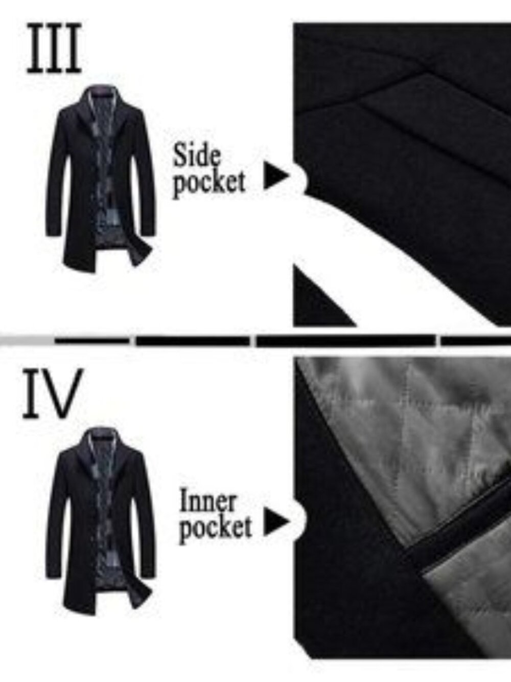 Aptro Men's Wool Trench Coat Winter Business Jacket Overcoat With Scarf- Black - Picture 4 of 6